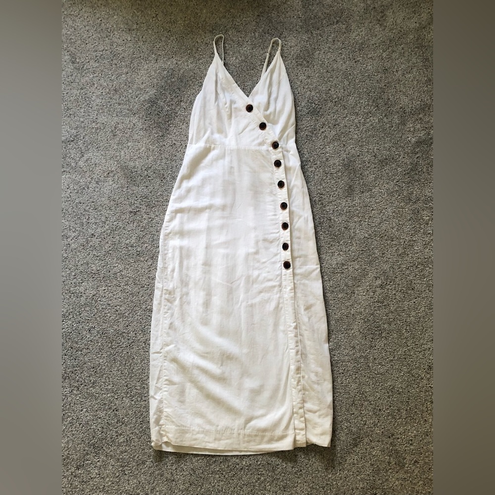 Urban Outfitters Amber Button-Down Linen Midi Dress in White